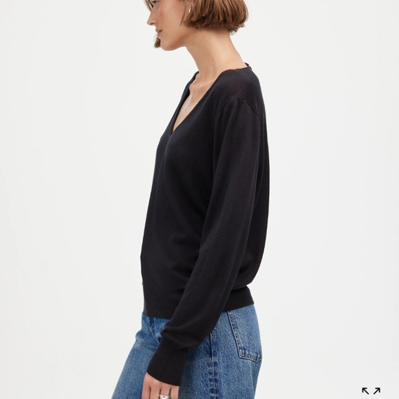 Madewell Merino Wool-Silk Blend V-Neck Sweater NT597 Size L Black - Picture 3 of 8